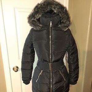YMI Black Puffer Jacket with Faux Fur Trim